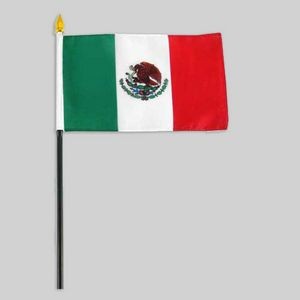 4"x6" Mexico Flag With Black Plastic Pole & Gold Spear - Mexican Flag