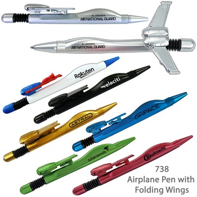 Delightful Airplane Ballpoint Pen With Folding Wings - Air Force, Navy, Aerospace