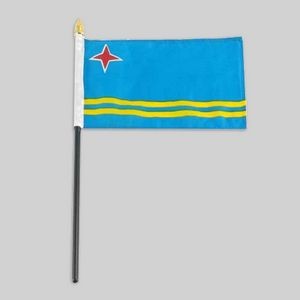 4"x6" Aruba Flag With Black Plastic Pole & Gold Spear - Aruban Flag