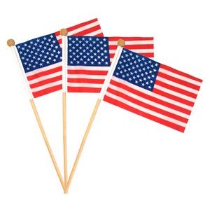 Popular ! - 4" x 6" USA Flag With Wooden Pole - USA American US Flag