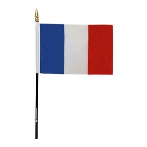 4"x6" France Flag With Black Plastic Pole & Gold Spear - French Flag