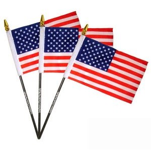 4"x6" USA Flag With Black Pole - USA American US Flag