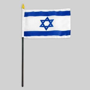 4"x6" Israel Flag With Black Plastic Pole & Gold Spear - Israeli Flag