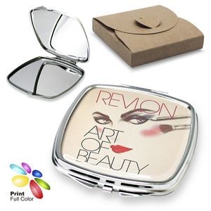 Luxury Square Compact Mirror with Epoxy Logo Plate