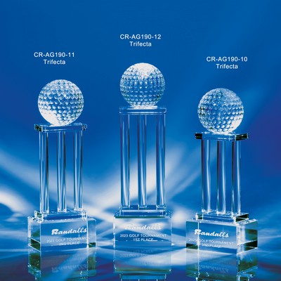 Trifecta Crystal 3 Column Golf Award 10"H