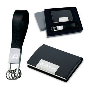 2-Piece Gift Set of Leather Card Case and Leather Key Ring