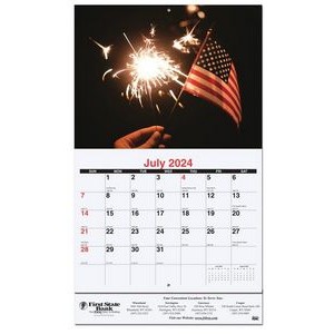 Old Glory Monthly Wall Calendar w/Coil Binding (10 5/8"x18¼")