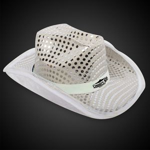 WHITE SEQUIN LED COWBOY HAT(White Imprinted Band)