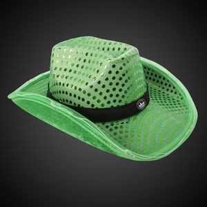 Green Light Up Sequin Cowboy Hat(Black Imprinted Band)