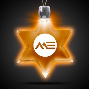 24" Laser Engraved Amber Yellow Star Of David Light-Up Pendant Necklace