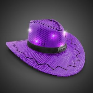 Purple Sequin LED Cowboy Hat w/Silk Screened Black Band