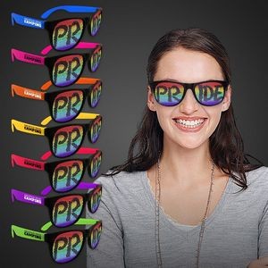 Rainbow Pride Neon Pad Printed Billboard Sunglasses w/Purple Arms