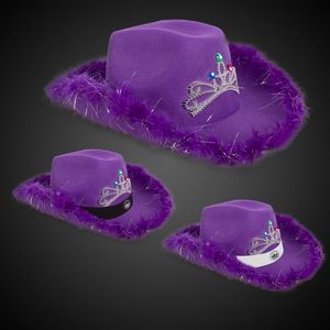 Purple Light Up Cowboy Hat w/ Tiara and Feather(Blank)