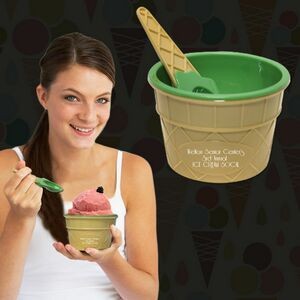 6 Oz. Green Pad Printed Ice Cream Cup & Spoon Set