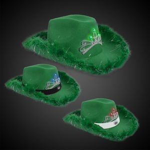 Green Light Up Cowboy Hat w/ Tiara and Feather(Blank)