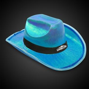 Blue Iridescent Light Up Cowboy Hat(Black Imprinted Band)