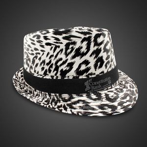 Leopard Print Fedora Hat w/Silk Screened Black Band