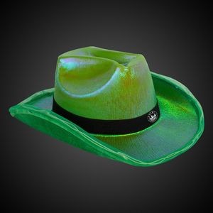 Green Iridescent Light Up Cowboy Hat(Black Imprinted Band)