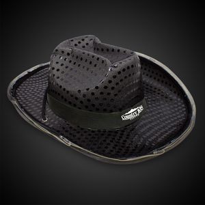BLACK SEQUIN LED COWBOY HAT(Black Imprinted Band)