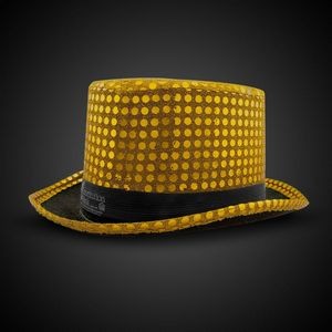 Gold Sequin Top Hat w/Silk Screened Black Band