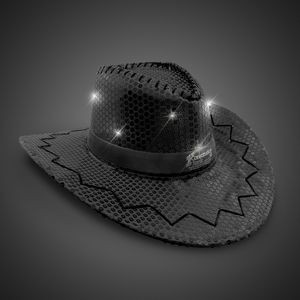 Black Sequin LED Cowboy Hat w/Silk Screened Black Band