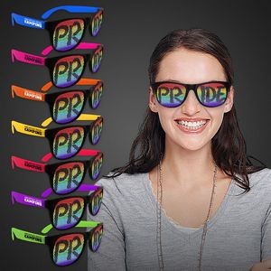 Rainbow Pride Neon Pad Printed Billboard Sunglasses w/Green Arms