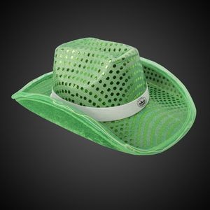 Green Light Up Sequin Cowboy Hat(White Imprinted Band)