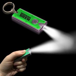 Pad Printed Silver & Green Rectangle Flash Light Keychain