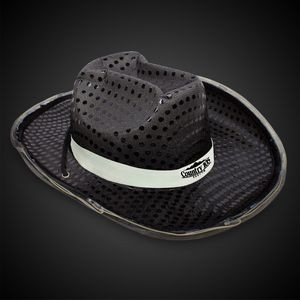 BLACK SEQUIN LED COWBOY HAT(White Imprinted Band)