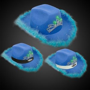 Blue Light Up Cowboy Hat w/ Tiara and Feather(Blank)