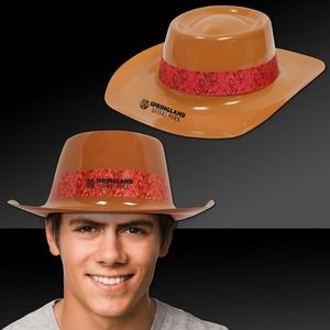 Brown Plastic Cowboy Hat w/Red Paisley Band