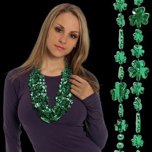 33" Green Shamrock Beaded Necklace