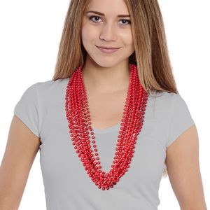 33" Solid Red Mardi Gras Beads
