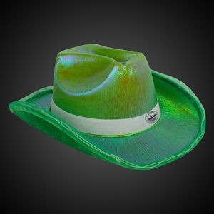 Green Iridescent Light Up Cowboy Hat(White Imprinted Band)