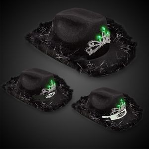 Black Light Up Cowboy Hat w/ Tiara and Feather(Blank)