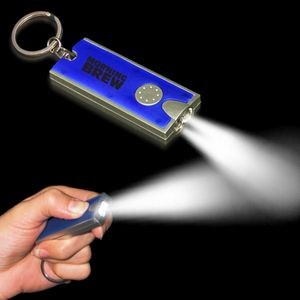 Pad Printed Silver & Blue Rectangle Flash Light Keychain