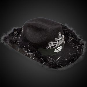 Black Light Up Cowboy Hat w/ Tiara and Feather(Black Imprinted Band)