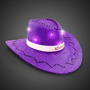 Purple Sequin LED Cowboy Hat w/Silk Screened White Band