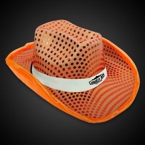 LED Orange Sequin Cowboy Hat(white imprinted band)