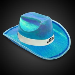 Blue Iridescent Light Up Cowboy Hat(White Imprinted Band)