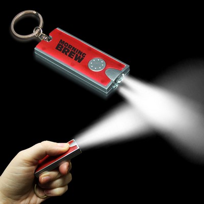Pad Printed Silver & Red Rectangle Flash Light Keychain