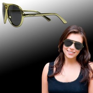 Metallic Gold Frame Plastic Aviator Sunglasses