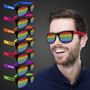 Rainbow Neon Pad Printed Billboard Sunglasses w/Blue Arms