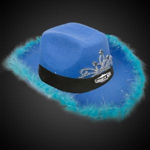 Blue Light Up Cowboy Hat w/ Tiara and Feather(Black Imprinted Band)