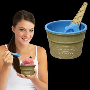 6 Oz. Blue Pad Printed Ice Cream Bowl & Spoon Set