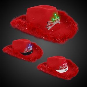 Red Light Up Cowboy Hat w/ Tiara and Feather(Blank)