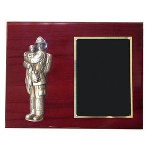 Fire Fighter Holding Child on Piano Finish Cherry Plaque (9