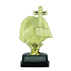 6½" Religious Cross & Bible Trophy w/Black Marble Base