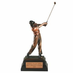 10¼" Tinted Electroplated Antique Brass Male Golfing Trophy