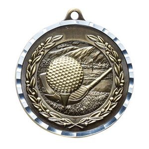2¾" Golf Medal w/3D Diamond Engraved Cast Satin